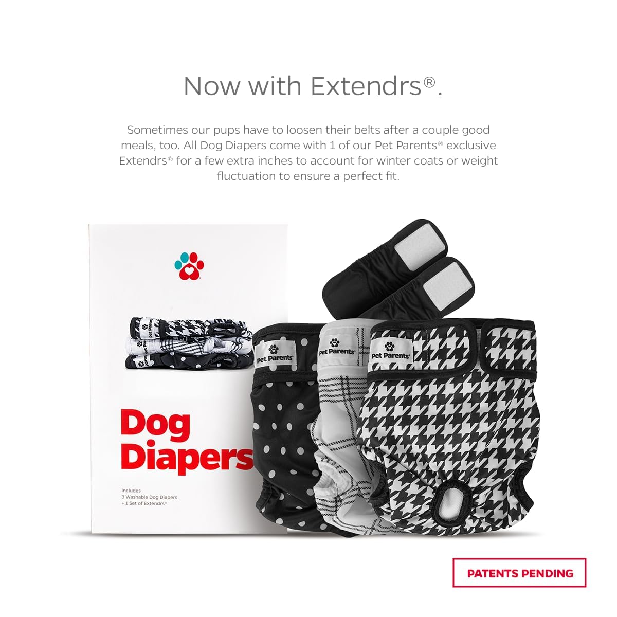 Pet Parents Washable Dog Diapers (3Pack) + Extendrs Of Durable Doggie Diapers, Premium Dog Diapers Female (X-Large, Luxe)